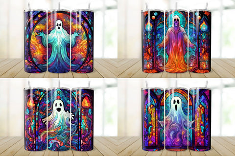Stained Glass Halloween Ghost Tumbler Bundle Sublimation Regulrcrative 
