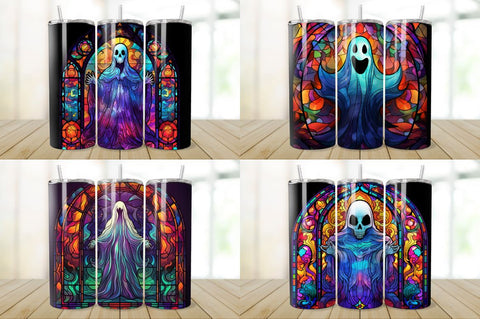 Stained Glass Halloween Ghost Tumbler Bundle Sublimation Regulrcrative 