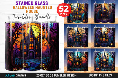Stained Glass Halloween Haunted House Tumbler Bundle Sublimation Regulrcrative 