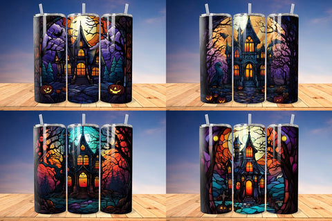 Stained Glass Halloween Haunted House Tumbler Bundle Sublimation Regulrcrative 