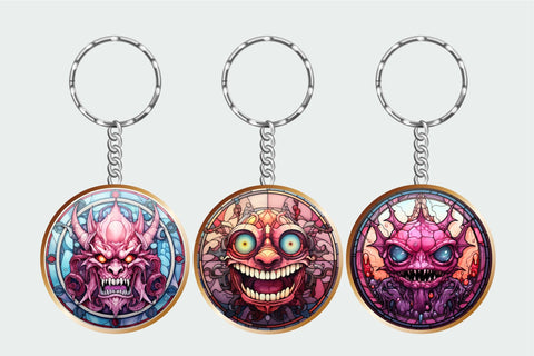 Stained Glass Halloween Monster Keychain Bundle Sublimation OrangeBrushStudio 