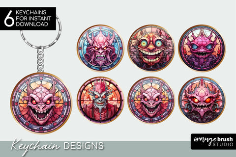 Stained Glass Halloween Monster Keychain Bundle Sublimation OrangeBrushStudio 