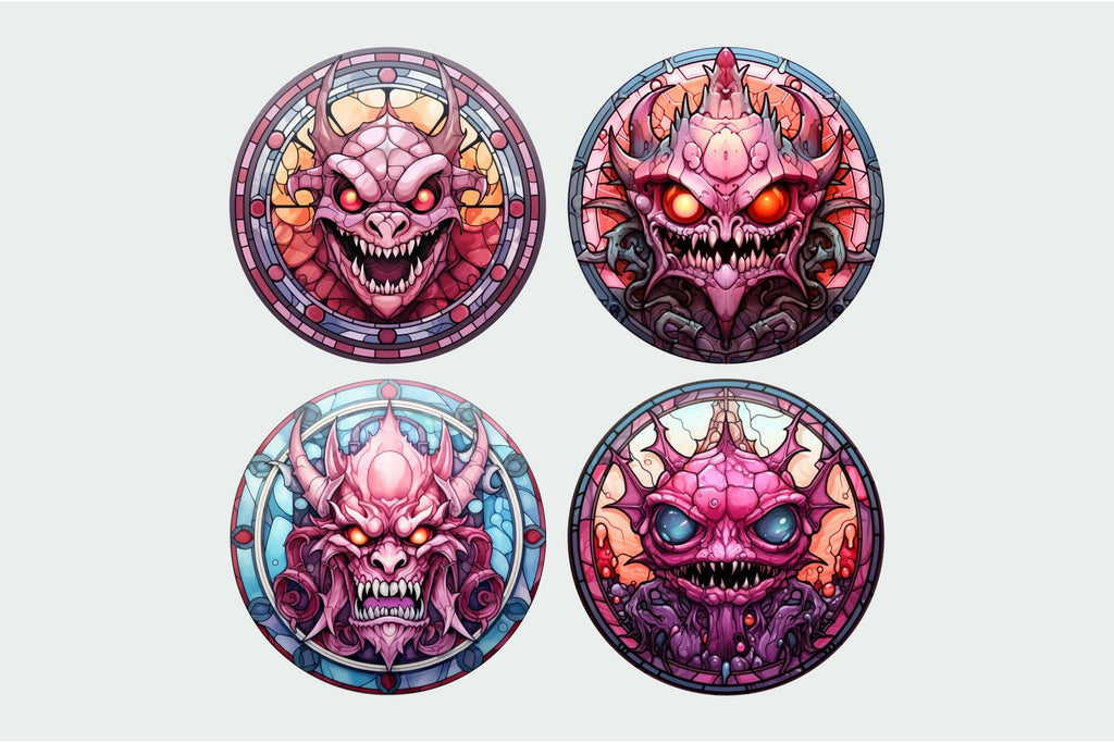 Stained Glass Halloween Monster Wind Spinner Backgrounds - So Fontsy