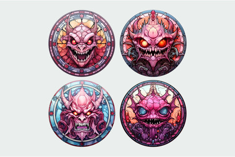 Stained Glass Halloween Monster Wind Spinner Backgrounds Sublimation OrangeBrushStudio 