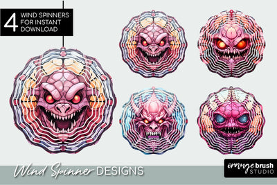 Stained Glass Halloween Monster Wind Spinner Backgrounds Sublimation OrangeBrushStudio 