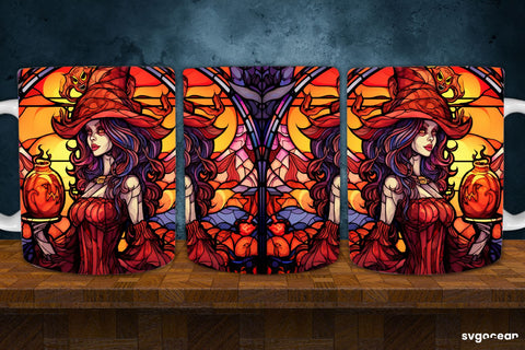 Stained Glass Halloween Mug Wrap | 11 Oz | Sublimation Sublimation SvgOcean 