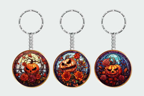 Stained Glass Halloween Pumpkin Keychain Sublimation Bundle Sublimation OrangeBrushStudio 