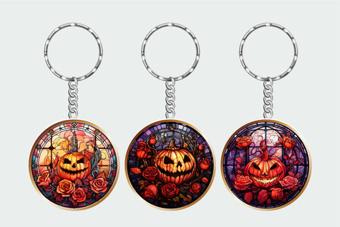 Stained Glass Halloween Pumpkin Keychain Sublimation Bundle Sublimation OrangeBrushStudio 