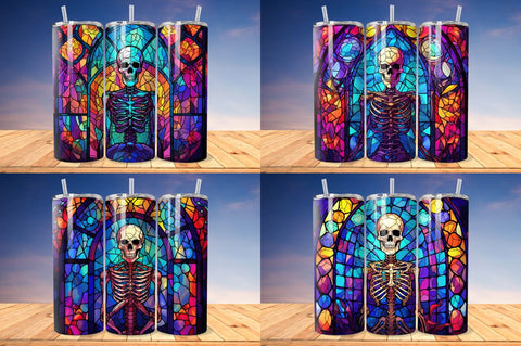 Stained Glass Halloween Skeleton Tumbler Bundle Sublimation Regulrcrative 