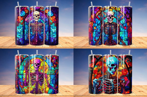 Stained Glass Halloween Skeleton Tumbler Bundle Sublimation Regulrcrative 