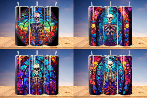 Stained Glass Halloween Skeleton Tumbler Bundle Sublimation Regulrcrative 
