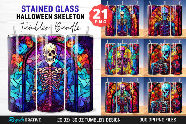 Stained Glass Halloween Skeleton Tumbler Bundle Sublimation Regulrcrative 