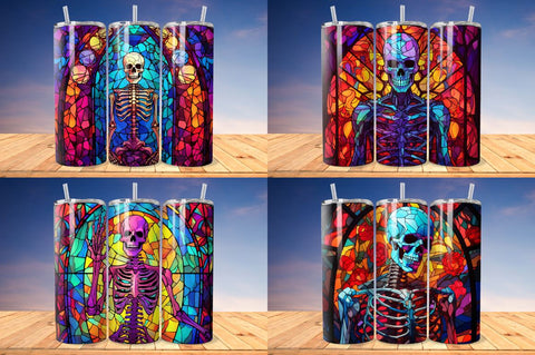 Stained Glass Halloween Skeleton Tumbler Bundle Sublimation Regulrcrative 