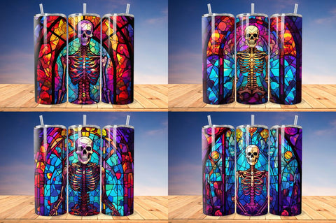 Stained Glass Halloween Skeleton Tumbler Bundle Sublimation Regulrcrative 