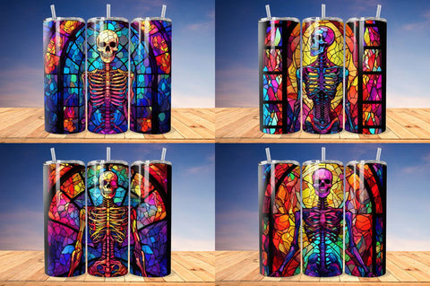 Stained Glass Halloween Skeleton Tumbler Bundle Sublimation Regulrcrative 