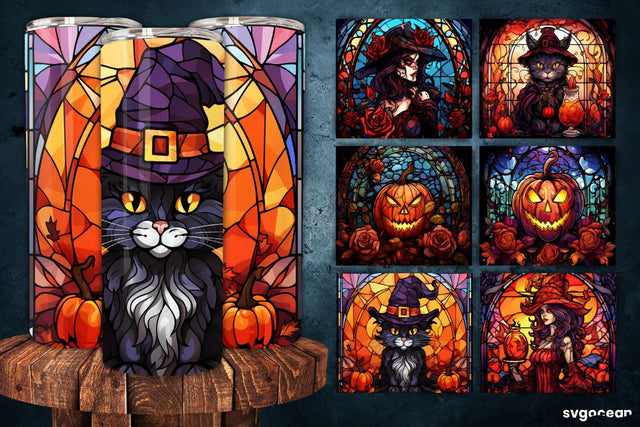 Stained Glass Halloween Tumbler Wrap | 20 Oz | Sublimation Sublimation SvgOcean 
