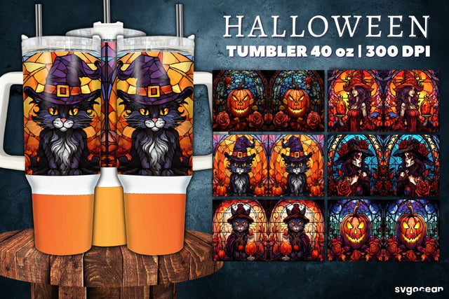Stained Glass Halloween Tumbler Wrap | 40 Oz | Sublimation Sublimation SvgOcean 