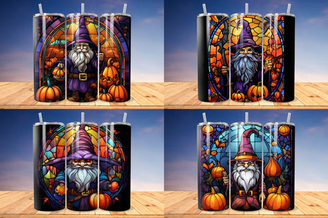 Stained Glass Halloween Vampire Gnome Tumbler Bundle Sublimation Regulrcrative 