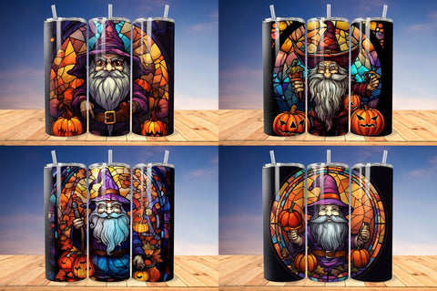 Stained Glass Halloween Vampire Gnome Tumbler Bundle Sublimation Regulrcrative 