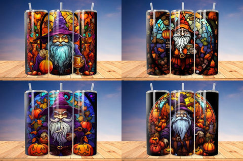 Stained Glass Halloween Vampire Gnome Tumbler Bundle Sublimation Regulrcrative 