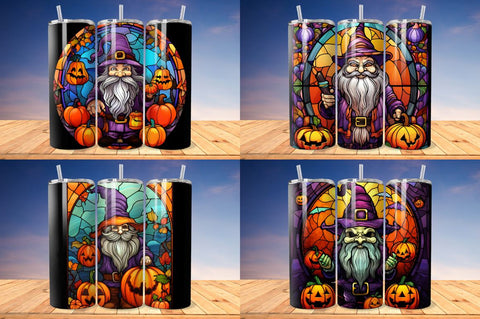 Stained Glass Halloween Vampire Gnome Tumbler Bundle Sublimation Regulrcrative 