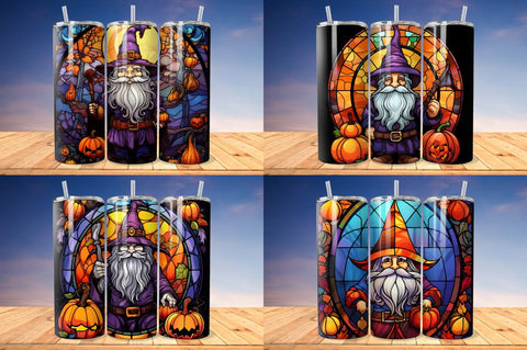Stained Glass Halloween Vampire Gnome Tumbler Bundle Sublimation Regulrcrative 