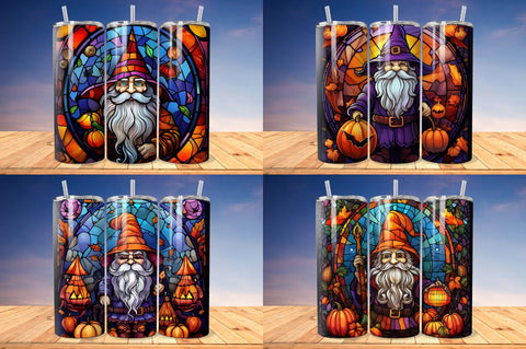 Stained Glass Halloween Vampire Gnome Tumbler Bundle Sublimation Regulrcrative 