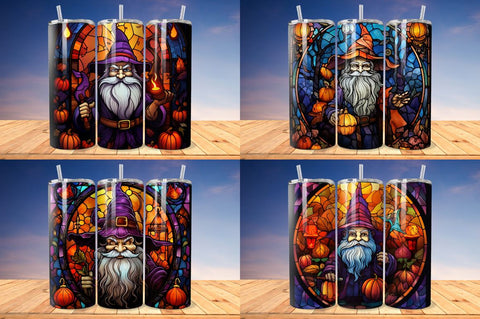 Stained Glass Halloween Vampire Gnome Tumbler Bundle Sublimation Regulrcrative 