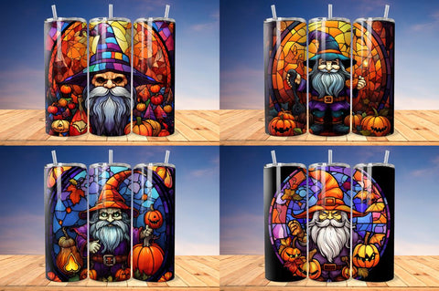 Stained Glass Halloween Vampire Gnome Tumbler Bundle Sublimation Regulrcrative 
