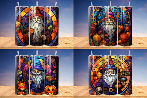 Stained Glass Halloween Vampire Gnome Tumbler Bundle Sublimation Regulrcrative 