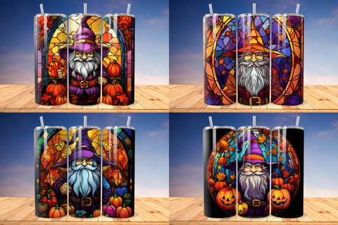 Stained Glass Halloween Vampire Gnome Tumbler Bundle Sublimation Regulrcrative 