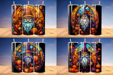 Stained Glass Halloween Vampire Gnome Tumbler Bundle Sublimation Regulrcrative 