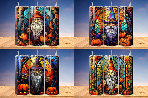 Stained Glass Halloween Vampire Gnome Tumbler Bundle Sublimation Regulrcrative 