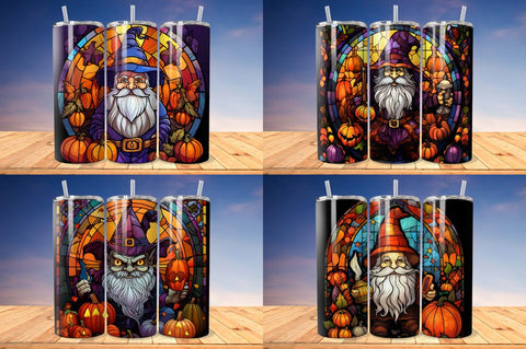 Stained Glass Halloween Vampire Gnome Tumbler Bundle Sublimation Regulrcrative 