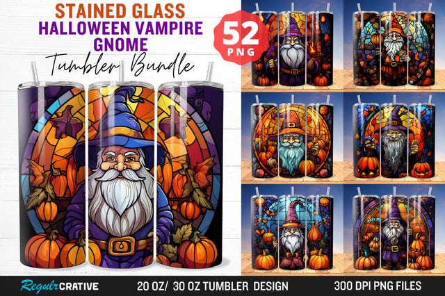 Stained Glass Halloween Vampire Gnome Tumbler Bundle Sublimation Regulrcrative 