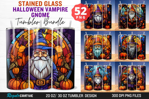 Stained Glass Halloween Vampire Gnome Tumbler Bundle Sublimation Regulrcrative 