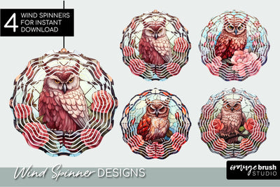 Stained Glass Halloween Wind Spinner Owl Sublimation Designs Sublimation OrangeBrushStudio 