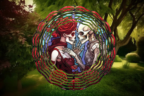 Stained Glass Halloween Wind Spinner: Skeleton Sublimation Sublimation OrangeBrushStudio 