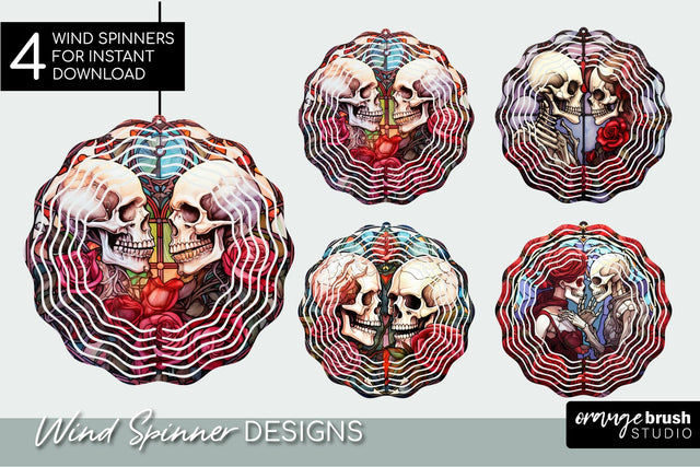 Stained Glass Halloween Wind Spinner: Skeleton Sublimation Sublimation OrangeBrushStudio 