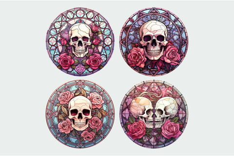 Stained Glass Halloween Wind Spinner: Skull PNG Background Sublimation OrangeBrushStudio 