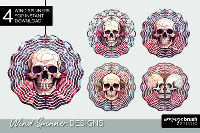 Stained Glass Halloween Wind Spinner: Skull PNG Background Sublimation OrangeBrushStudio 
