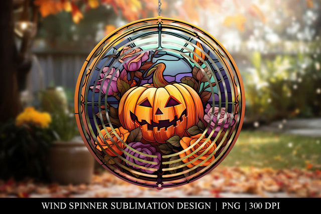 Stained Glass Halloween Wind Spinner Sublimation Design PNG Sublimation BijouBay 
