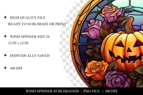 Stained Glass Halloween Wind Spinner Sublimation Design PNG Sublimation BijouBay 