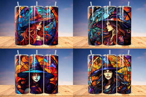 Stained Glass Halloween Woman Witch Hat Tumbler Bundle Sublimation Regulrcrative 