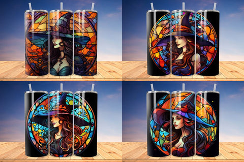 Stained Glass Halloween Woman Witch Hat Tumbler Bundle Sublimation Regulrcrative 