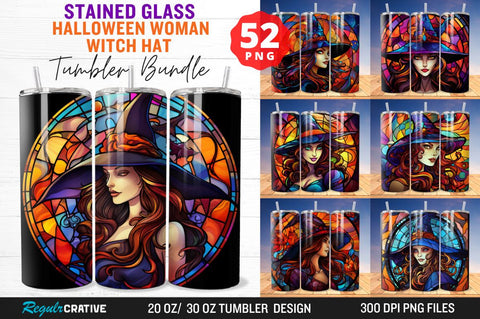 Stained Glass Halloween Woman Witch Hat Tumbler Bundle Sublimation Regulrcrative 