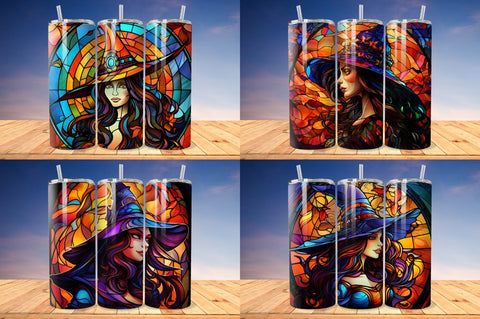 Stained Glass Halloween Woman Witch Hat Tumbler Bundle Sublimation Regulrcrative 