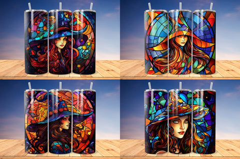 Stained Glass Halloween Woman Witch Hat Tumbler Bundle Sublimation Regulrcrative 