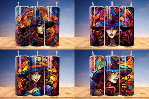 Stained Glass Halloween Woman Witch Hat Tumbler Bundle Sublimation Regulrcrative 