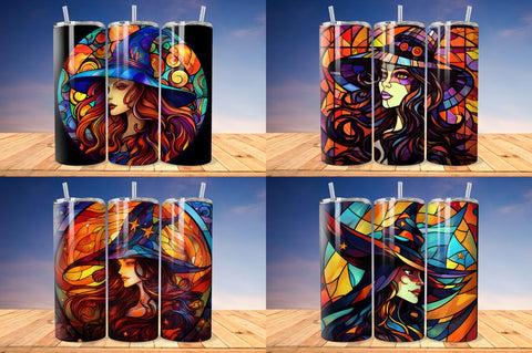 Stained Glass Halloween Woman Witch Hat Tumbler Bundle Sublimation Regulrcrative 
